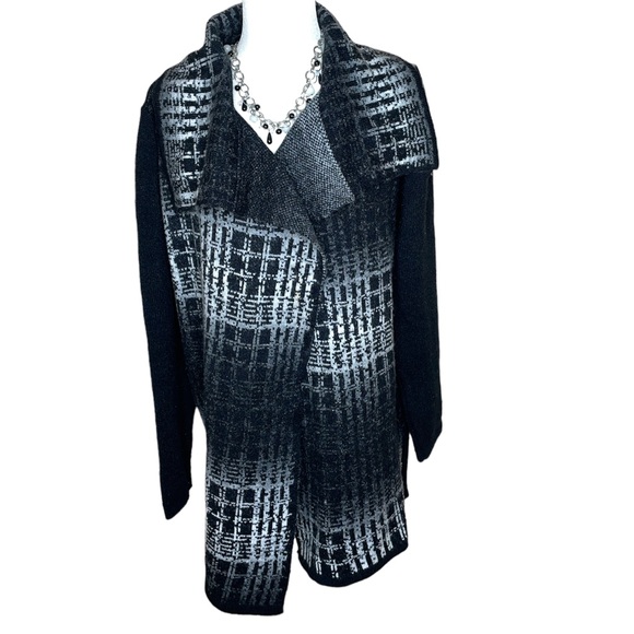 Ava Couture Mohair Blend Black /White Cardigan Sweater Duster Jacket Size:Large - Picture 3 of 14
